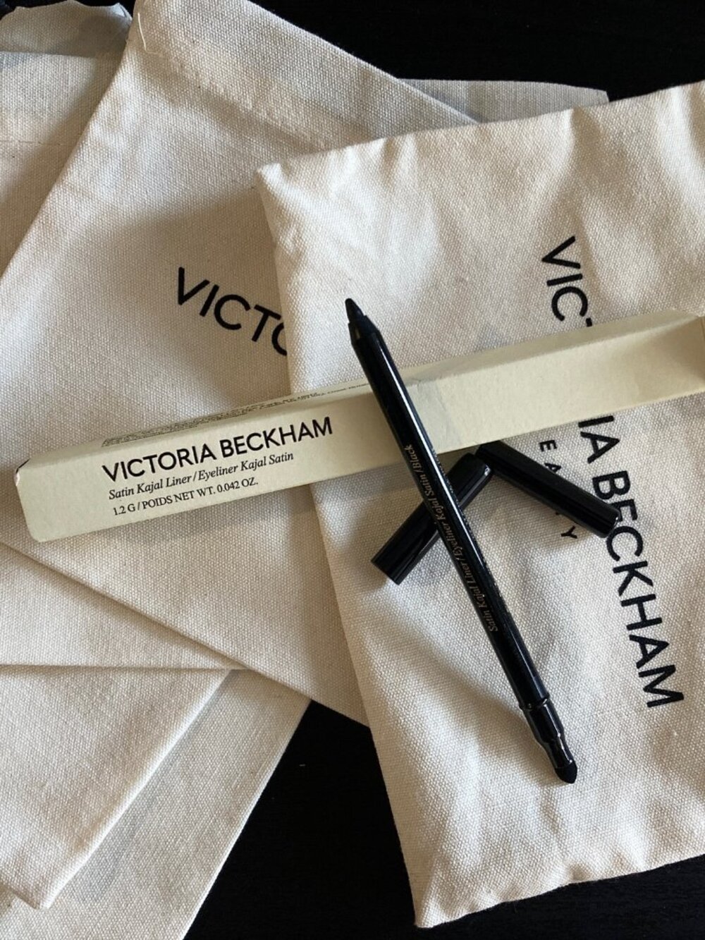 Victoria Beckham Satin Kajal Liner in Black NIB with 5 VBB Canvas Bags
